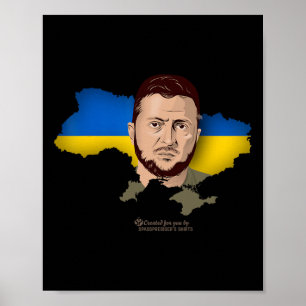 Ukraine Flag Map Zelensky President Of Ukraine  Poster