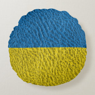 Ukraine flag on leather round cushion