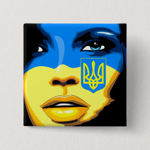 Ukraine Flag painted on Beautiful Girl Portrait 15 Cm Square Badge