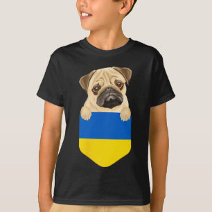 Ukraine Flag Pug Dog In Pocket T-Shirt
