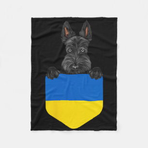 Ukraine Flag Scottish Terrier Dog In Pocket  Fleece Blanket