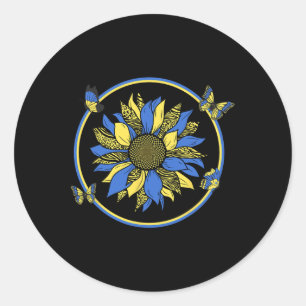 Ukraine Flag Sunflower Butterflies  Classic Round Sticker