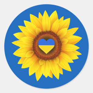 Ukraine Flag, Sunflower, & Heart (blue & yellow) C Classic Round Sticker