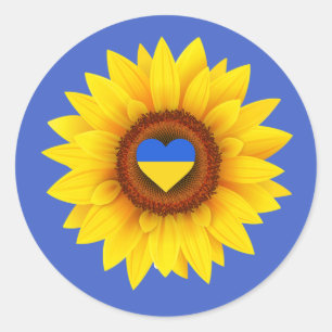 Ukraine Flag, Sunflower, & Heart (blue & yellow) Classic Round Sticker