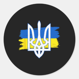 Ukraine Flag Trident - Ukrainian Tryzub Patriotic  Classic Round Sticker