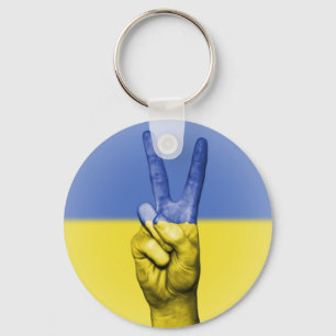 Ukraine Flag V Hand Peace and Love Key Ring