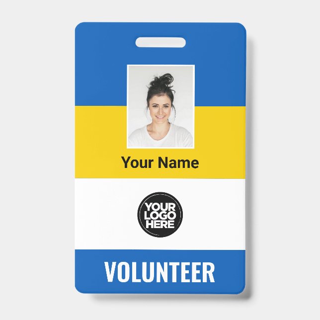 Ukraine Flag Volunteer Photo Logo Name ID Badge (Front)