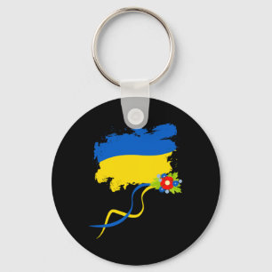 Ukraine Flag With Folk Flowers Ukrainian Pride Ret Key Ring