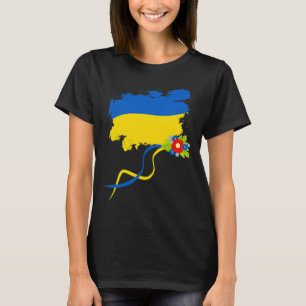 Ukraine Flag With Folk Flowers Ukrainian Pride Ret T-Shirt