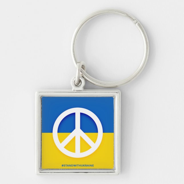 Ukraine Flag with Peace Symbol Keychain (Front)