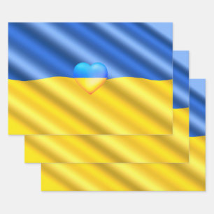Ukraine Flag Wrapping Paper Sheets Heart - Freedom