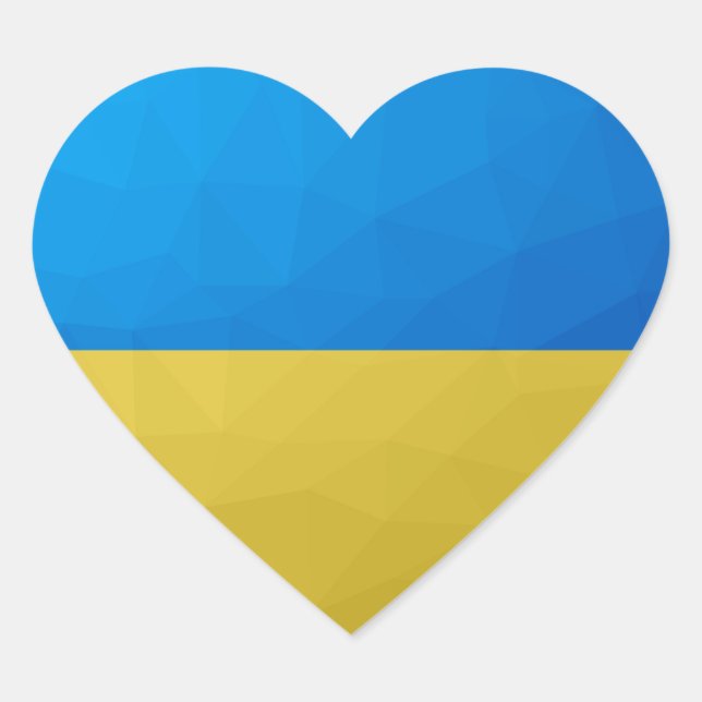 Ukraine flag yellow blue geometric pattern mesh heart sticker (Front)