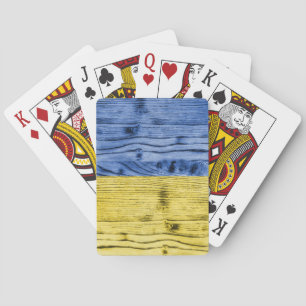 Ukraine flag yellow blue wood texture pattern playing cards
