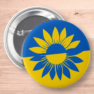 Ukraine Flag Yellow Sunflower Outline 6 Cm Round Badge