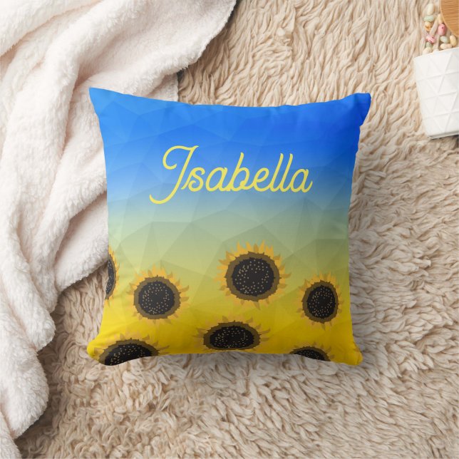 Ukraine geometry mesh Sunflowers Custom name Cushion (Blanket)