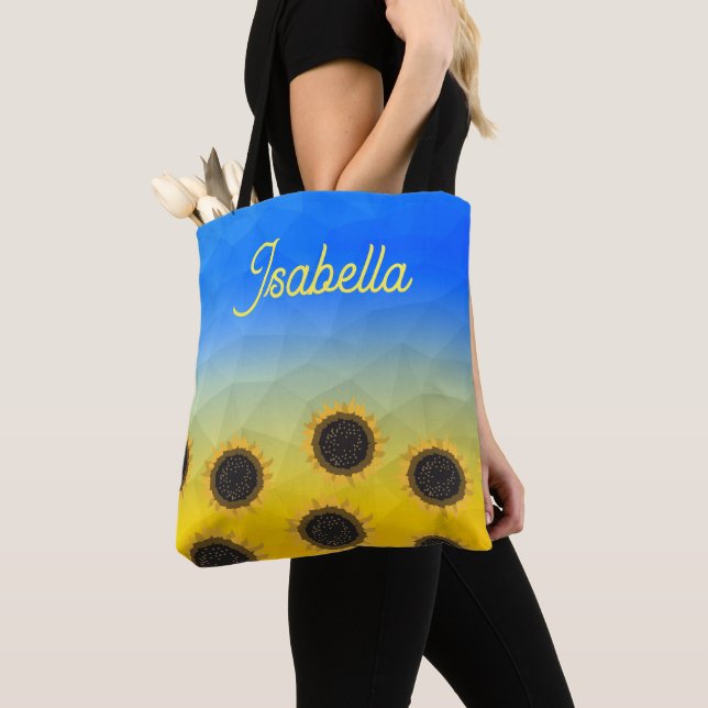 Ukraine geometry mesh Sunflowers Custom name Tote Bag (Close Up)