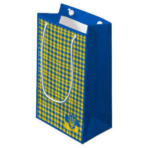 Ukraine Gift Bag, Ukrainian flag chequered, Tryzub Small Gift Bag