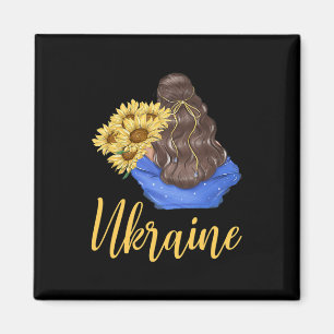 Ukraine Girl With Sunflowers Blue Yellow Colors Pa Magnet