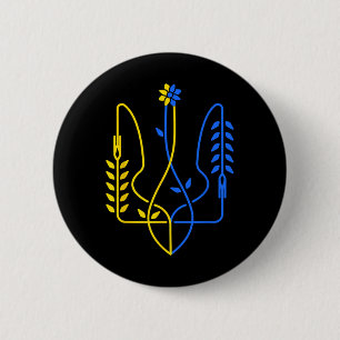 Ukraine Golden Trident Symbol Ukrainian Flag Men W 6 Cm Round Badge