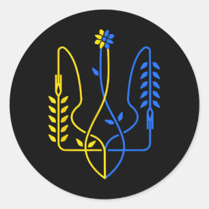Ukraine Golden Trident Symbol Ukrainian Flag Men W Classic Round Sticker