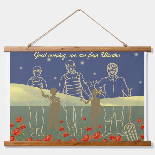 Ukraine good evening people yellow and blue hanging tapestry (Front)