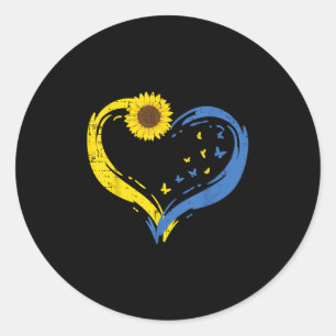 Ukraine Heart Sunflower Butterfly Ukrainian Girls Classic Round Sticker