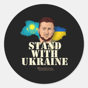 Ukraine Kazakhstan Volodymyr Zelensky Stand With U Classic Round Sticker