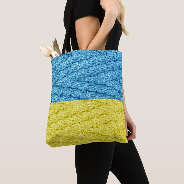 Ukraine knitted flag tote bag (Close Up)