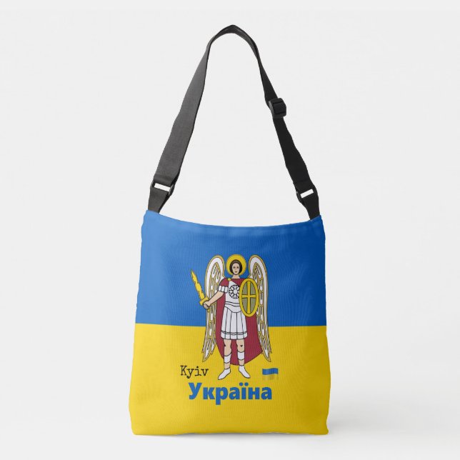 Ukraine & Kyiv City Coat of Arms, Ukrainian Flag Crossbody Bag (Front)