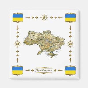 Ukraine Map + Flags Magnet
