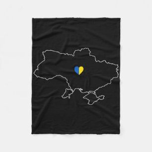 Ukraine Map With Heart In Yellow Blue Ukrainian Fo Fleece Blanket
