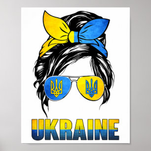 Ukraine Messy Bun Wearing Ukraine Flag Gles Gift  Poster