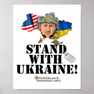 Ukraine Outline And Flag Usa Zelensky Stand With U Poster