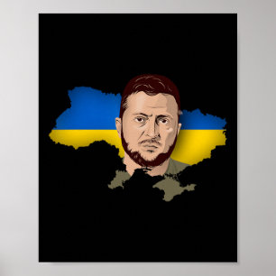 Ukraine Outline Volodymyr Zelensky President Poster
