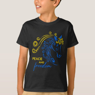 Ukraine Peace And Freedom Ukrainian Horse Flag Blu T-Shirt