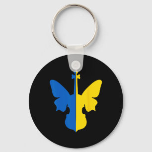 Ukraine Peace Butterfly Violin Ukrainian Flag Blue Key Ring