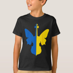 Ukraine Peace Butterfly Violin Ukrainian Flag Blue T-Shirt