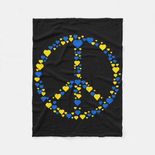 Ukraine Peace Sign Blue And Yellow Hearts Support Fleece Blanket
