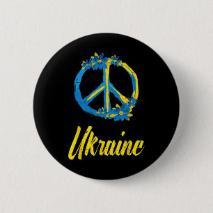 Ukraine Peace Sign Flowers Retro Ukrainian Groovy  6 Cm Round Badge