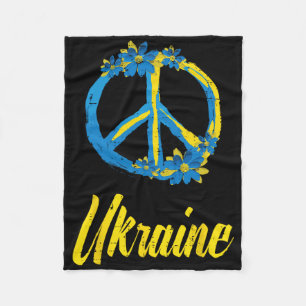 Ukraine Peace Sign Flowers Retro Ukrainian Groovy Fleece Blanket