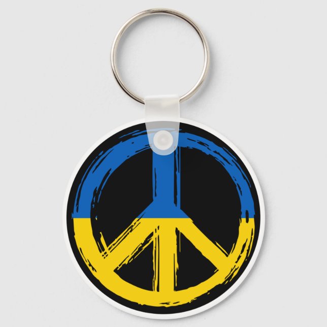 Ukraine Peace Symbol Stand With Ukraine Key Ring (Front)