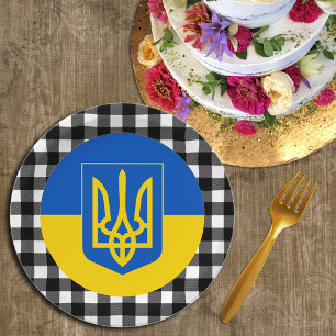 Ukraine Plate, buffalo plaid & Ukrainian Flag Paper Plate