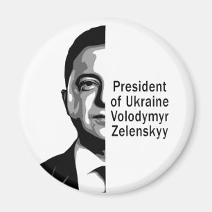 Ukraine President Zelenskyy Half Portrait B&W Art Magnet