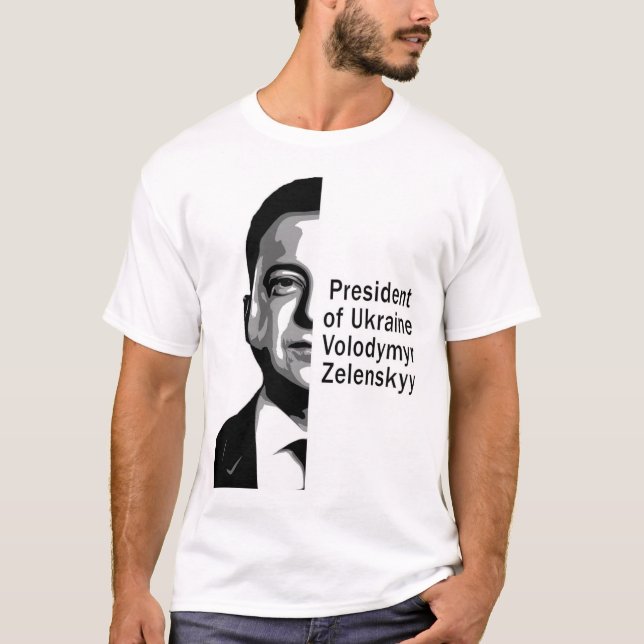 Ukraine President Zelenskyy Half Portrait B&W Art T-Shirt (Front)