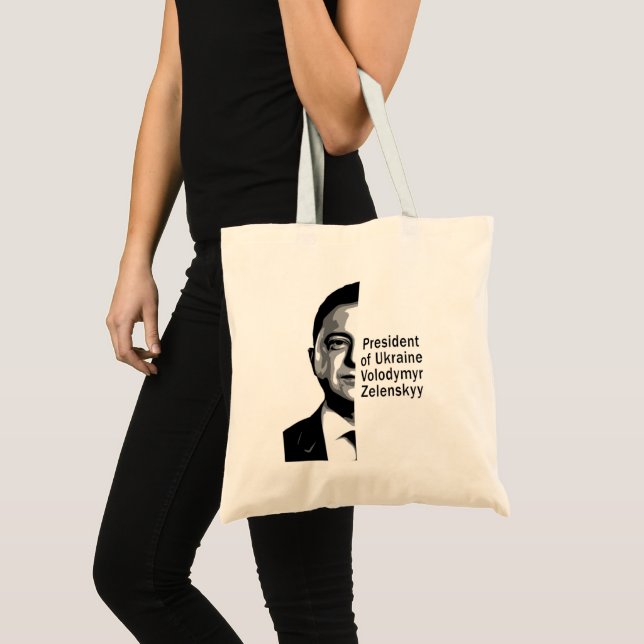 Ukraine President Zelenskyy Half Portrait B&W Art Tote Bag (Front (Product))