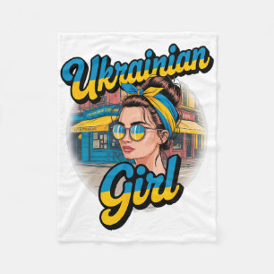 Ukraine Retro Style Woman Graphic Cultural Pride A Fleece Blanket