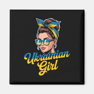 Ukraine Retro Style Woman Graphic Cultural Pride A Magnet