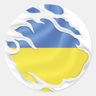 Ukraine Ripped Flag Classic Round Sticker