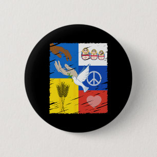 Ukraine Russia Peace Dove Intercultural Friendship 6 Cm Round Badge