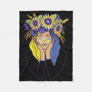 Ukraine Shirt Women Ukrainian Girl Sunflower Fleece Blanket